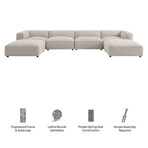 Modway Furniture Auren Bouclé Six Piece Modular Sectional with Ottomans for Contemporary Living Rooms Gray EEI-7723-FOG