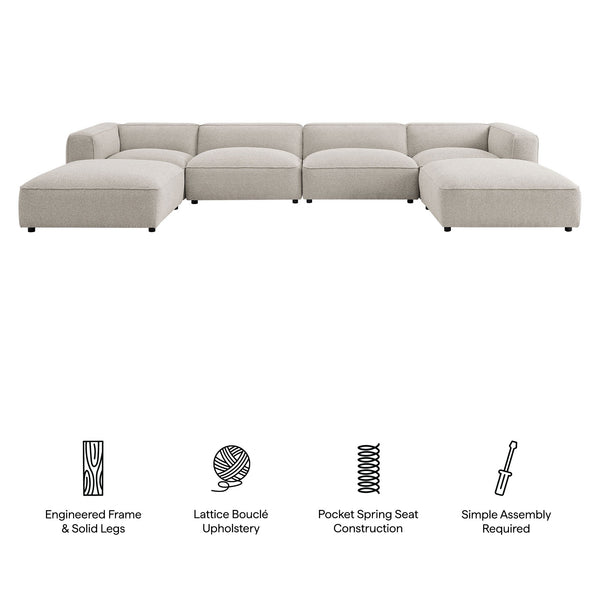 Modway Furniture Auren Bouclé Six Piece Modular Sectional with Ottomans for Contemporary Living Rooms Gray EEI-7723-FOG