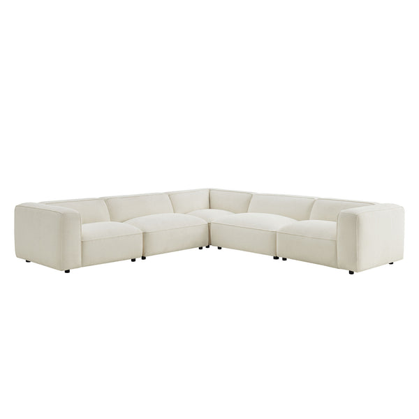 Modway Furniture Auren Five Piece Bouclé Modular Sectional with Deep Lounge Seating for Modern Living Cream EEI-7724-CRE