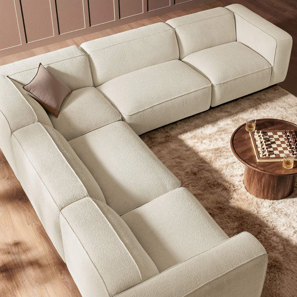 Modway Furniture Auren Five Piece Bouclé Modular Sectional with Deep Lounge Seating for Modern Living Cream EEI-7724-CRE