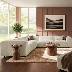 Modway Furniture Auren Five Piece Bouclé Modular Sectional with Deep Lounge Seating for Modern Living Cream EEI-7724-CRE
