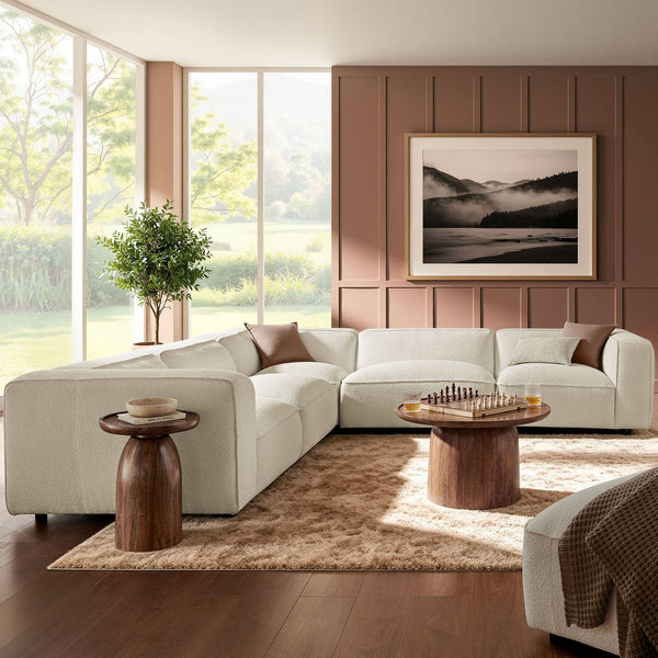 Modway Furniture Auren Five Piece Bouclé Modular Sectional with Deep Lounge Seating for Modern Living Cream EEI-7724-CRE