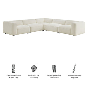 Modway Furniture Auren Five Piece Bouclé Modular Sectional with Deep Lounge Seating for Modern Living Cream EEI-7724-CRE