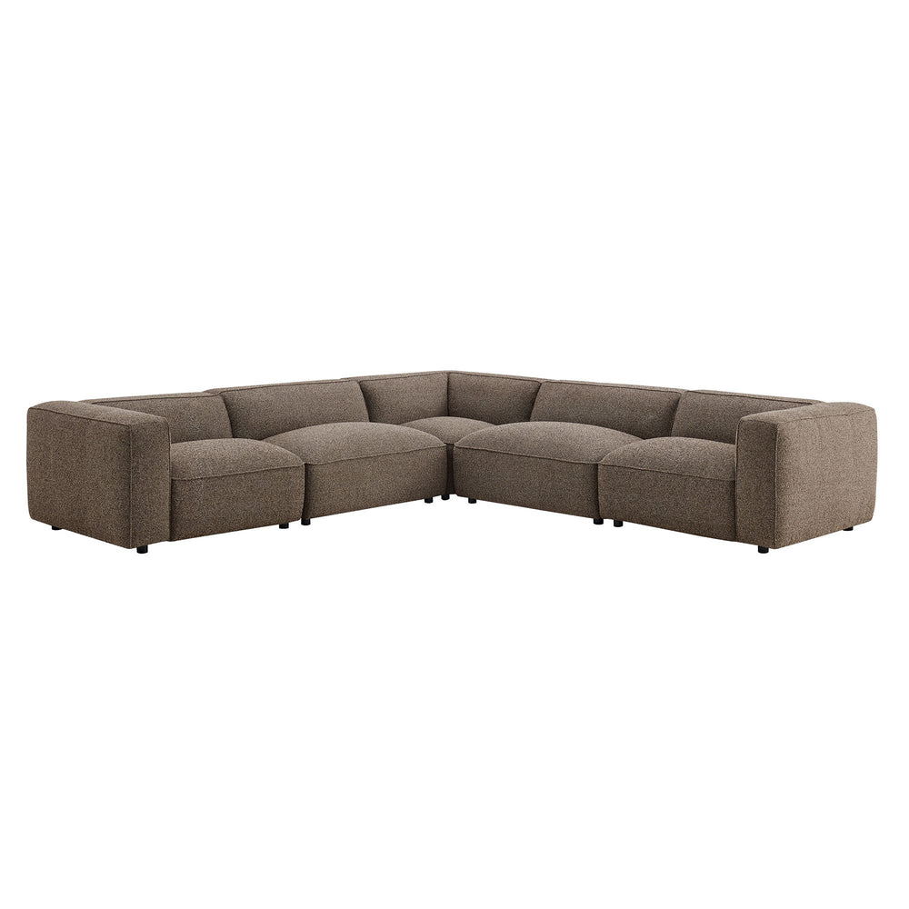 Modway Furniture Auren Five Piece Bouclé Modular Sectional with Deep Lounge Seating for Modern Living Ethereal EEI-7724-ETH
