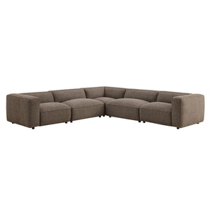 Modway Furniture Auren Five Piece Bouclé Modular Sectional with Deep Lounge Seating for Modern Living Ethereal EEI-7724-ETH