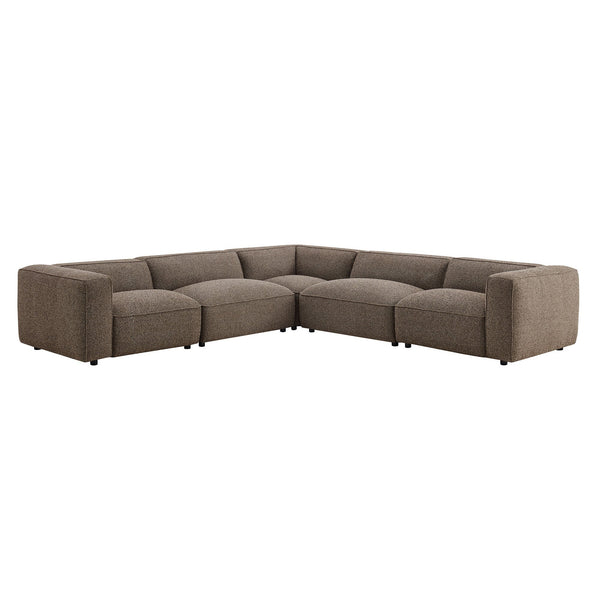 Modway Furniture Auren Five Piece Bouclé Modular Sectional with Deep Lounge Seating for Modern Living Ethereal EEI-7724-ETH