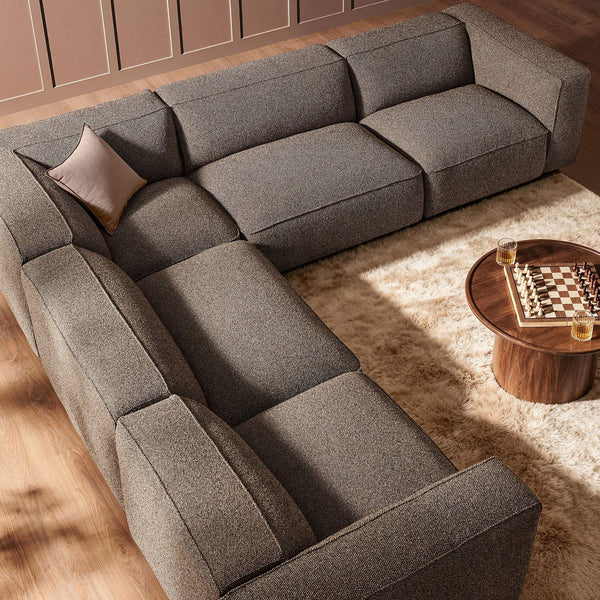 Modway Furniture Auren Five Piece Bouclé Modular Sectional with Deep Lounge Seating for Modern Living Ethereal EEI-7724-ETH