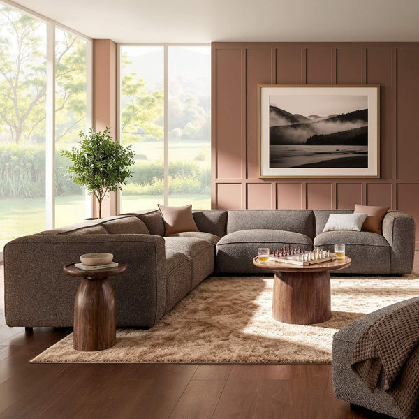 Modway Furniture Auren Five Piece Bouclé Modular Sectional with Deep Lounge Seating for Modern Living Ethereal EEI-7724-ETH