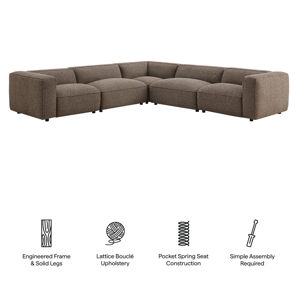 Modway Furniture Auren Five Piece Bouclé Modular Sectional with Deep Lounge Seating for Modern Living Ethereal EEI-7724-ETH