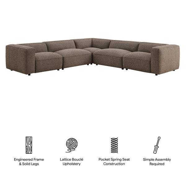Modway Furniture Auren Five Piece Bouclé Modular Sectional with Deep Lounge Seating for Modern Living Ethereal EEI-7724-ETH