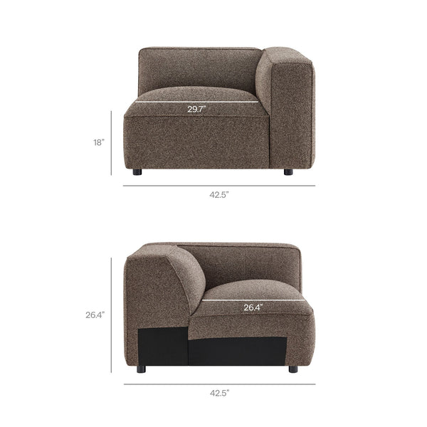 Modway Furniture Auren Five Piece Bouclé Modular Sectional with Deep Lounge Seating for Modern Living Ethereal EEI-7724-ETH
