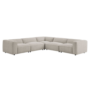 Modway Furniture Auren Five Piece Bouclé Modular Sectional with Deep Lounge Seating for Modern Living Fog EEI-7724-FOG