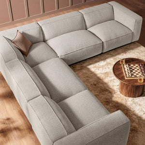 Modway Furniture Auren Five Piece Bouclé Modular Sectional with Deep Lounge Seating for Modern Living Fog EEI-7724-FOG