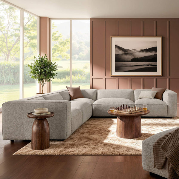 Modway Furniture Auren Five Piece Bouclé Modular Sectional with Deep Lounge Seating for Modern Living Fog EEI-7724-FOG