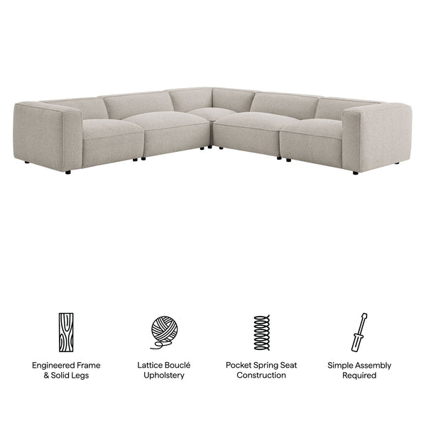 Modway Furniture Auren Five Piece Bouclé Modular Sectional with Deep Lounge Seating for Modern Living Fog EEI-7724-FOG