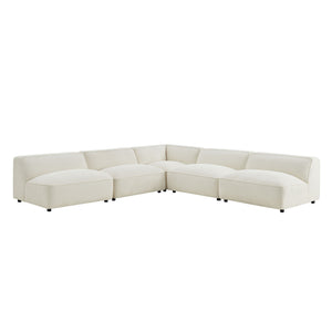 Modway Furniture Auren Bouclé Modular Sectional Five Piece Low Profile Lounge Sofa for Living Rooms White EEI-7725-CRE