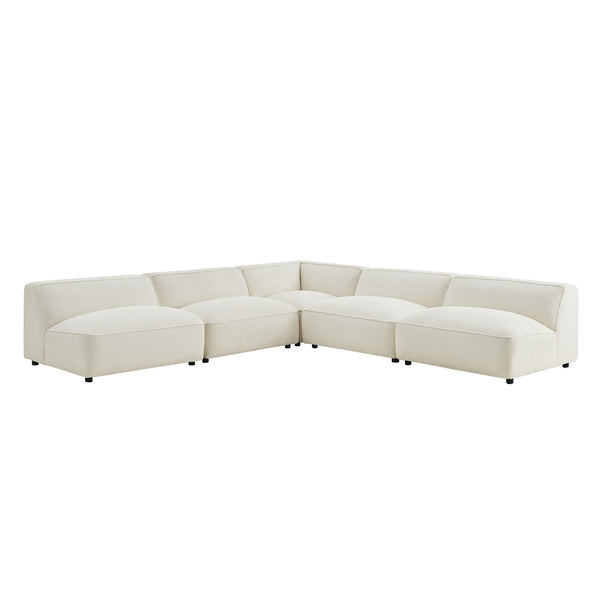 Modway Furniture Auren Bouclé Modular Sectional Five Piece Low Profile Lounge Sofa for Living Rooms White EEI-7725-CRE