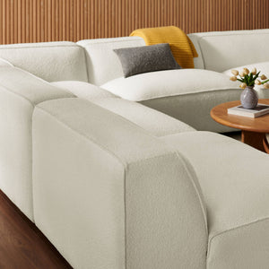 Modway Furniture Auren Bouclé Modular Sectional Five Piece Low Profile Lounge Sofa for Living Rooms White EEI-7725-CRE