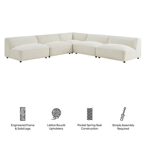 Modway Furniture Auren Bouclé Modular Sectional Five Piece Low Profile Lounge Sofa for Living Rooms White EEI-7725-CRE
