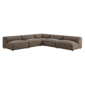 Modway Furniture Auren Bouclé Modular Sectional Five Piece Low Profile Lounge Sofa for Living Rooms Brown EEI-7725-ETH