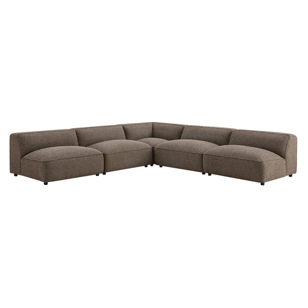 Modway Furniture Auren Bouclé Modular Sectional Five Piece Low Profile Lounge Sofa for Living Rooms Brown EEI-7725-ETH