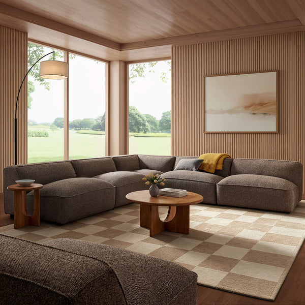 Modway Furniture Auren Bouclé Modular Sectional Five Piece Low Profile Lounge Sofa for Living Rooms Brown EEI-7725-ETH