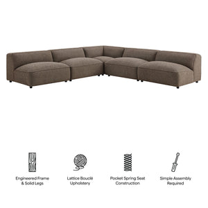 Modway Furniture Auren Bouclé Modular Sectional Five Piece Low Profile Lounge Sofa for Living Rooms Brown EEI-7725-ETH