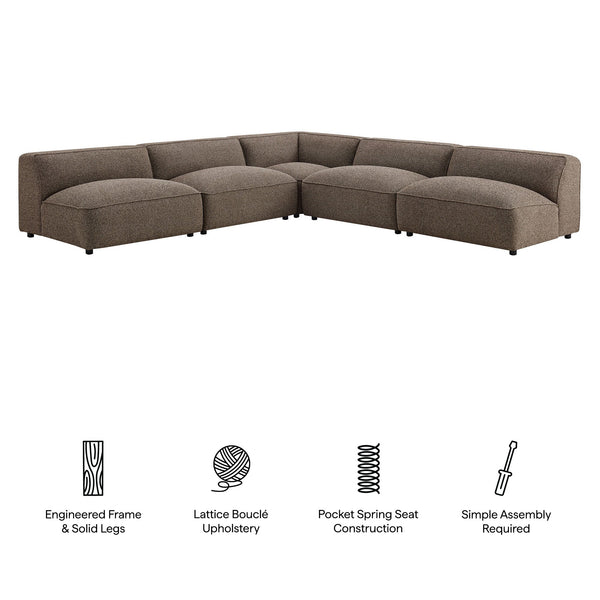 Modway Furniture Auren Bouclé Modular Sectional Five Piece Low Profile Lounge Sofa for Living Rooms Brown EEI-7725-ETH