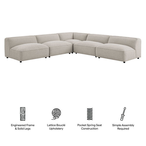 Modway Furniture Auren Bouclé Modular Sectional Five Piece Low Profile Lounge Sofa for Living Rooms Gray EEI-7725-FOG