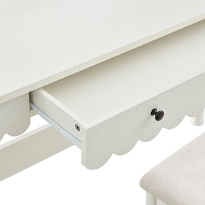 Modway Furniture Emmeline Scalloped Vanity with Led Mirror Stool Feminine Bedroom Dressing Table EEI-7726-WHI-IVO