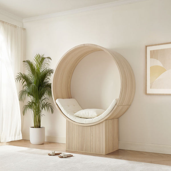 Modway Furniture Aperture Sculptural Pod Accent Chair with Tufted Cushion Fluted Base for Entryway Lounge Natural Ivory EEI-7727-NAT-IVO