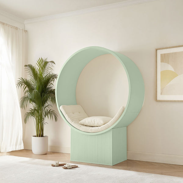 Modway Furniture Aperture Sculptural Pod Accent Chair with Tufted Cushion Fluted Base for Entryway Lounge Sage Ivory EEI-7727-SGE-IVO