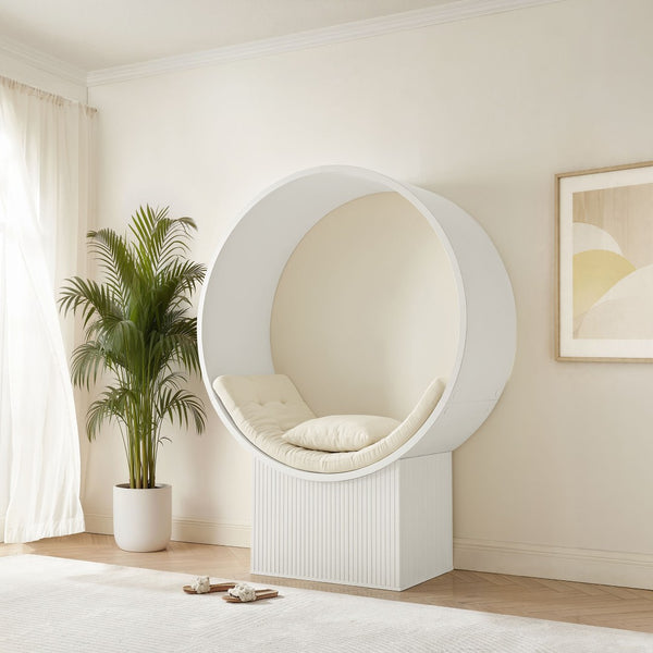 Modway Furniture Aperture Sculptural Pod Accent Chair with Tufted Cushion Fluted Base for Entryway Lounge White Ivory EEI-7727-WHI-IVO