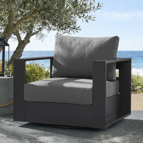 Modway Furniture Tahoe Outdoor Swivel Armchair Weather Resistant Aluminum Frame Deep Cushioned Patio Seat Gray Charcoal EEI-7728-GRY-CHA