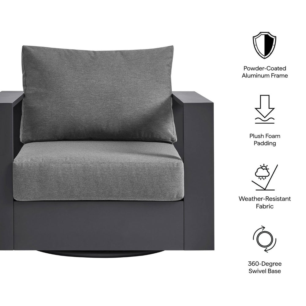 Modway Furniture Tahoe Outdoor Swivel Armchair Weather Resistant Aluminum Frame Deep Cushioned Patio Seat Gray Charcoal EEI-7728-GRY-CHA