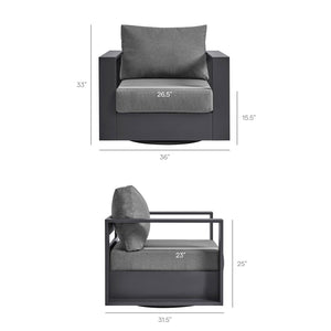 Modway Furniture Tahoe Outdoor Swivel Armchair Weather Resistant Aluminum Frame Deep Cushioned Patio Seat Gray Charcoal EEI-7728-GRY-CHA