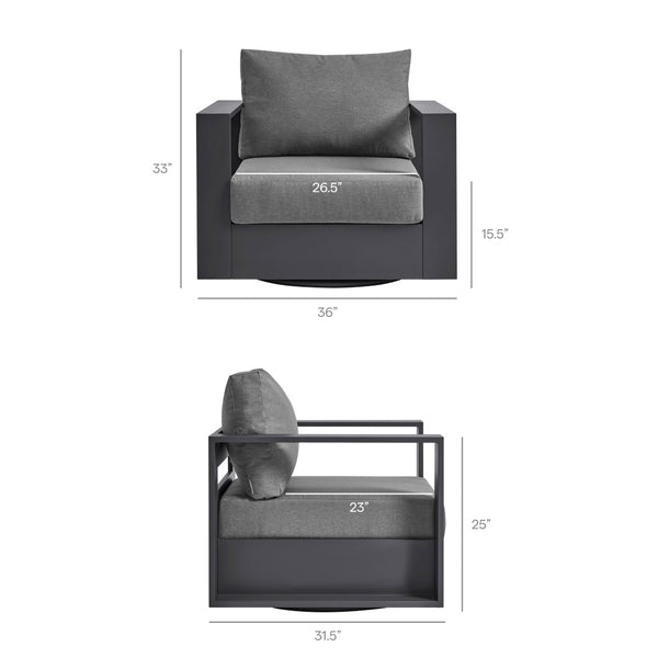 Modway Furniture Tahoe Outdoor Swivel Armchair Weather Resistant Aluminum Frame Deep Cushioned Patio Seat Gray Charcoal EEI-7728-GRY-CHA
