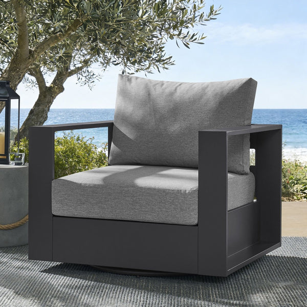 Modway Furniture Tahoe Outdoor Swivel Armchair Weather Resistant Aluminum Frame Deep Cushioned Patio Seat Gray Gray EEI-7728-GRY-GRY