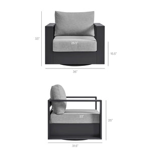 Modway Furniture Tahoe Outdoor Swivel Armchair Weather Resistant Aluminum Frame Deep Cushioned Patio Seat Gray Gray EEI-7728-GRY-GRY