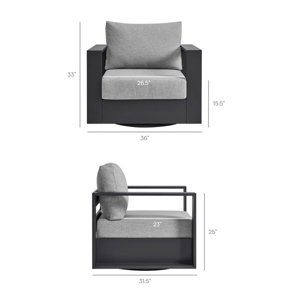 Modway Furniture Tahoe Outdoor Swivel Armchair Weather Resistant Aluminum Frame Deep Cushioned Patio Seat Gray Gray EEI-7728-GRY-GRY