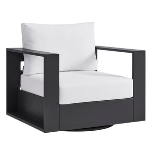 Modway Furniture Tahoe Outdoor Swivel Armchair Weather Resistant Aluminum Frame Deep Cushioned Patio Seat Gray White EEI-7728-GRY-WHI
