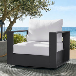 Modway Furniture Tahoe Outdoor Swivel Armchair Weather Resistant Aluminum Frame Deep Cushioned Patio Seat Gray White EEI-7728-GRY-WHI