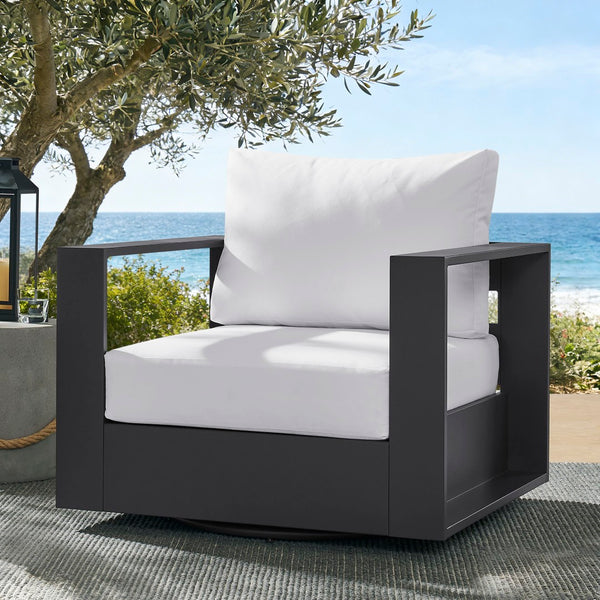 Modway Furniture Tahoe Outdoor Swivel Armchair Weather Resistant Aluminum Frame Deep Cushioned Patio Seat Gray White EEI-7728-GRY-WHI