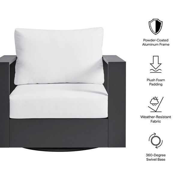 Modway Furniture Tahoe Outdoor Swivel Armchair Weather Resistant Aluminum Frame Deep Cushioned Patio Seat Gray White EEI-7728-GRY-WHI