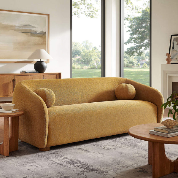 Modway Furniture Holland Curved Chenille Sofa with Plush Foam Support for Modern Living Rooms Yellow EEI-7739-MUS