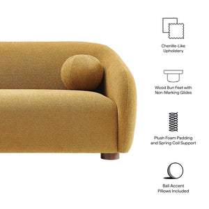 Modway Furniture Holland Curved Chenille Sofa with Plush Foam Support for Modern Living Rooms Yellow EEI-7739-MUS