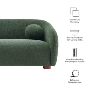 Modway Furniture Holland Curved Chenille Sofa with Plush Foam Support for Modern Living Rooms Green EEI-7739-PIN