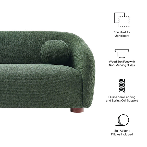 Modway Furniture Holland Curved Chenille Sofa with Plush Foam Support for Modern Living Rooms Green EEI-7739-PIN