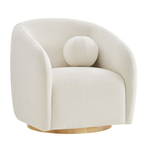 Modway Furniture Holland Swivel Barrel Armchair Boucle Chenille Upholstered for Modern Living Rooms White EEI-7740-CRE
