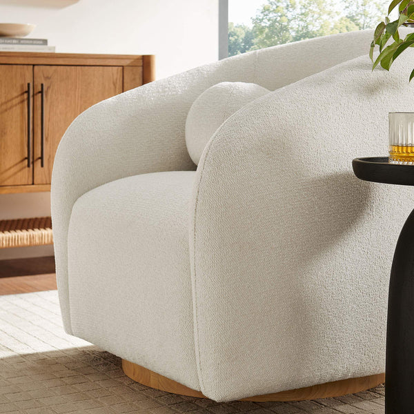 Modway Furniture Holland Swivel Barrel Armchair Boucle Chenille Upholstered for Modern Living Rooms White EEI-7740-CRE
